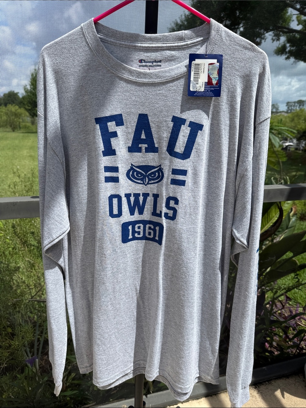 Champion Gray Long Sleeve FAU Owls 1961 Tee with Blue Print
